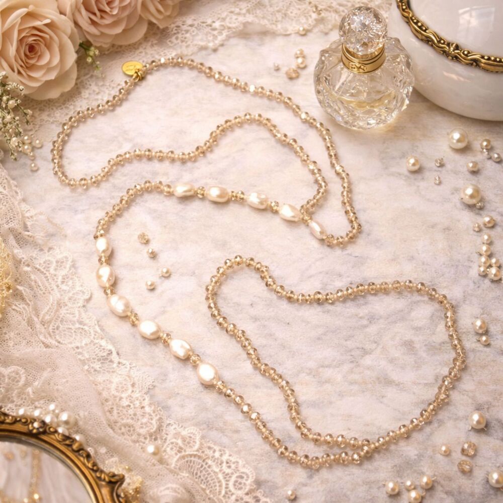 Victoria Lynn Freshwater Pearl & Crystal 40" Hand Knotted Necklace